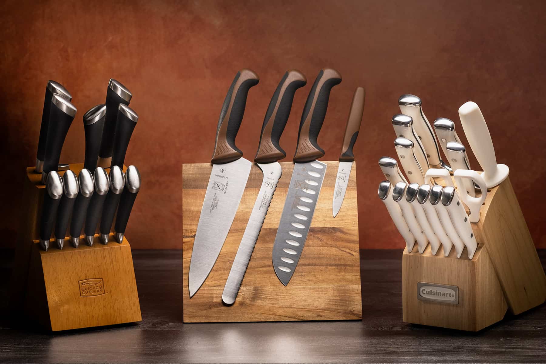 5 Piece Serrated Knife Set, Stainless Steel w/ Block - Bachelor On A Budget
