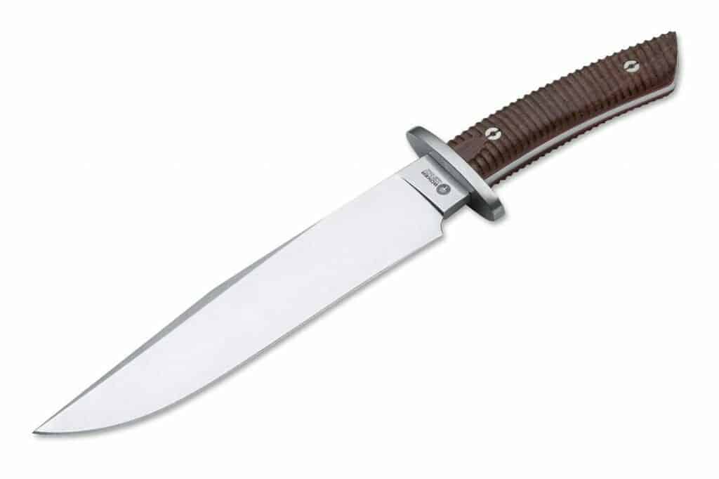 The Boker El Gigante with ebony handle scales is a good example of a wood handled tactical knife. 