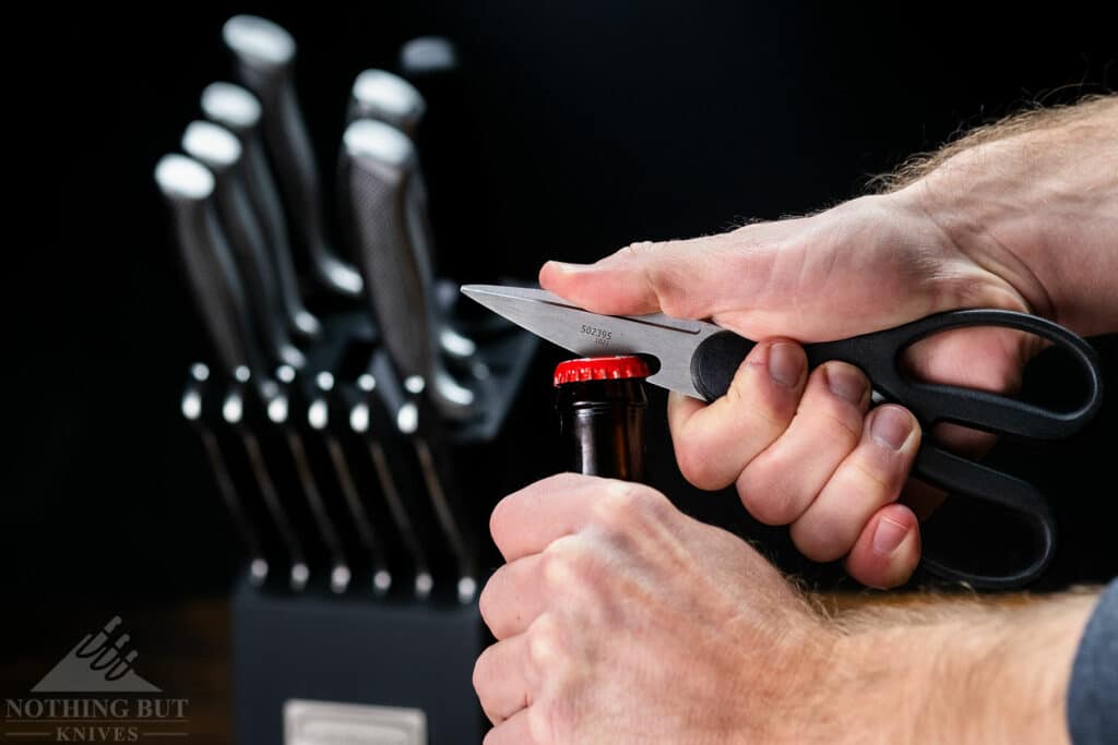 The kitchen shears that ship with this set have a built in bottle opener that came in handy. 