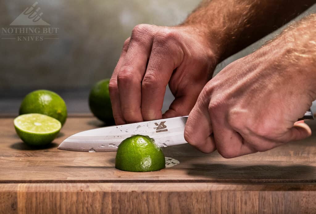 The five inch utility knife included with this set is a big part of why we think the MSY BigSunny knife set is one of the best sets under $200.