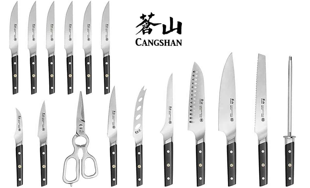 The Cangshan TC 14 piece set contains alot of knives.