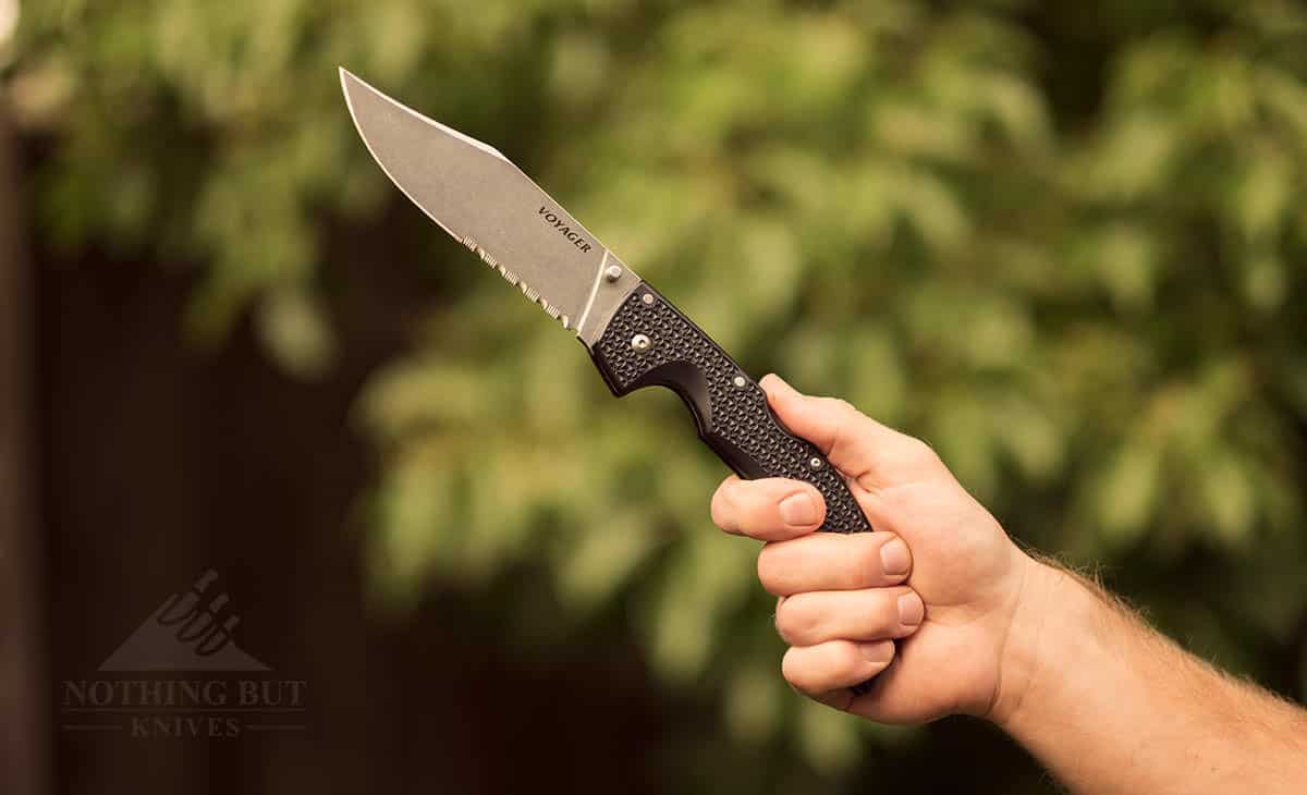The Cold Steel Voyager XL Rear Grip is great for chopping