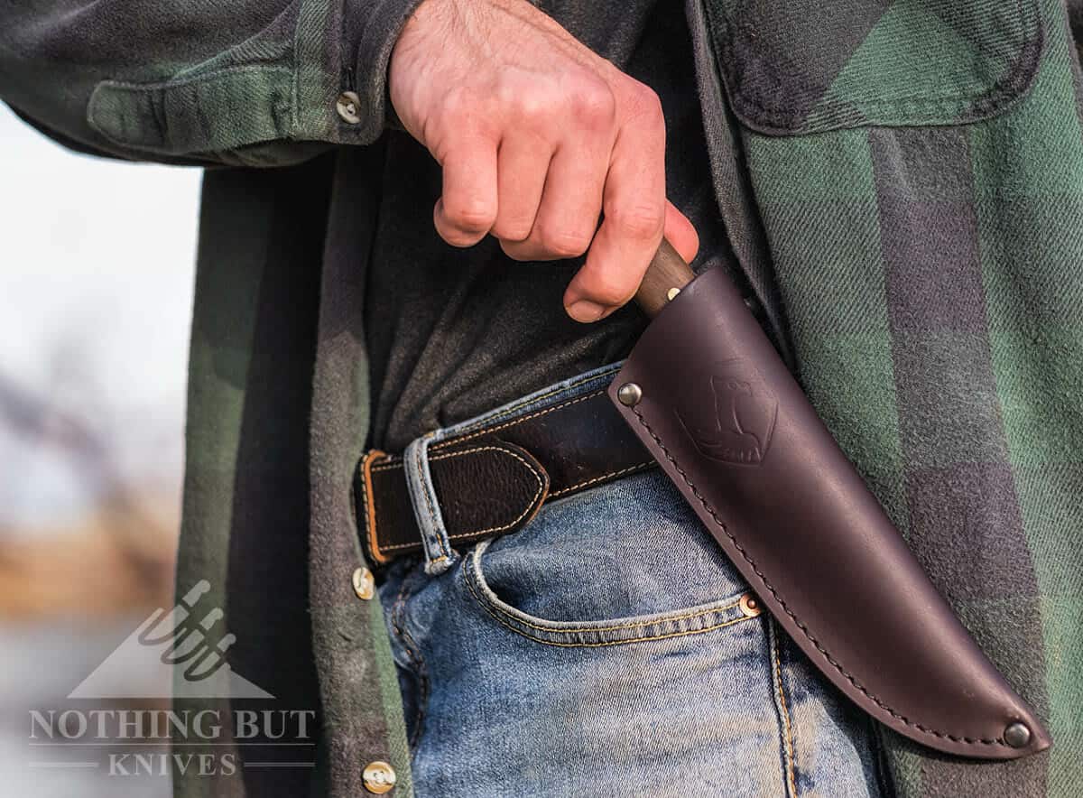 The Condor Tool and Knife Stratos on a belt.