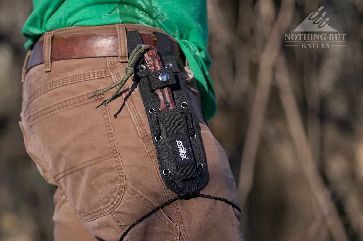 The Cima Survival Bushcraft knife is comfortable to wear. 