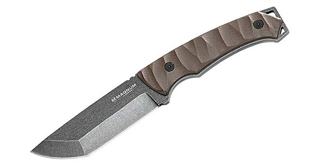 The Boker Magnum Breacher is a creatively designed tactical knife with a tanto blade. 