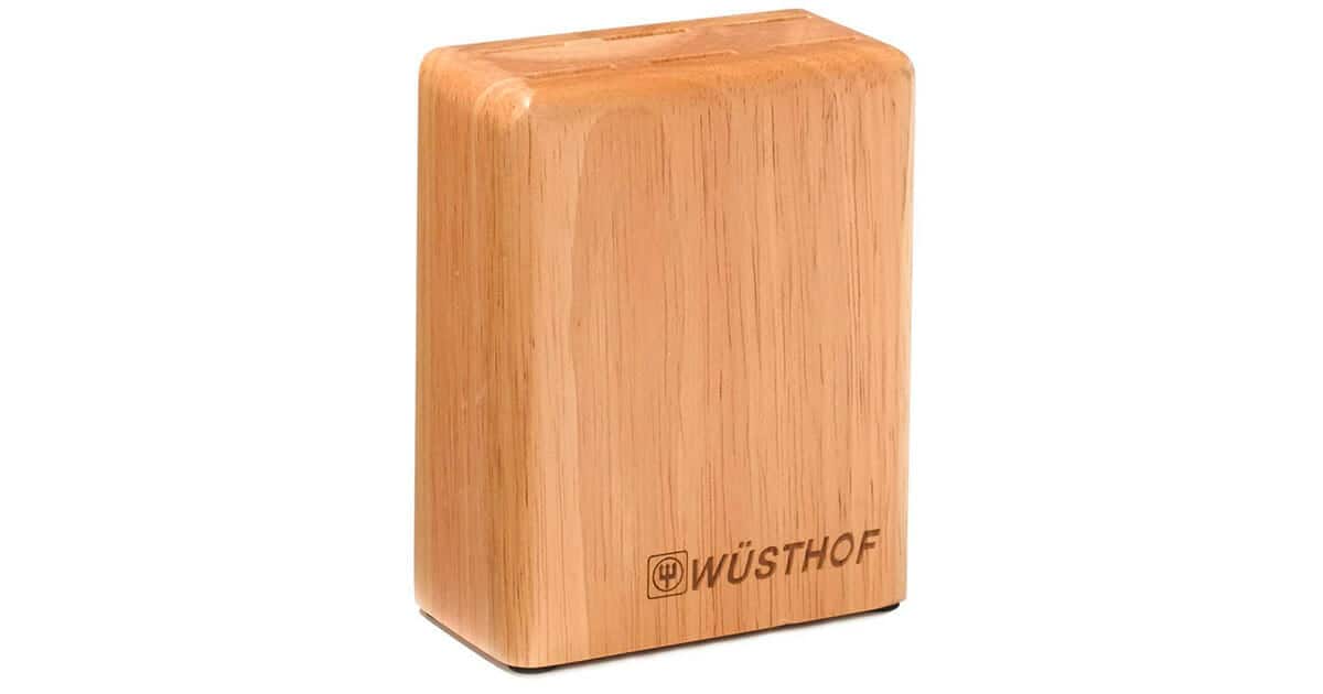 This affordable wood steak knife block is a great option for steak knife sets made buy Wusthof or a variety of other brands. 