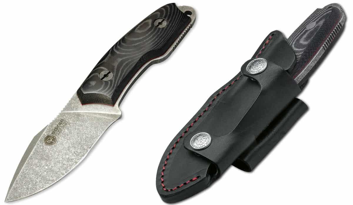 This is a sturdy little blade with a thick spine, and more than a few things that make it feel similar to the Bradford Guardian 3. For example the shweath that ships with this knife is also horizontal carry only.