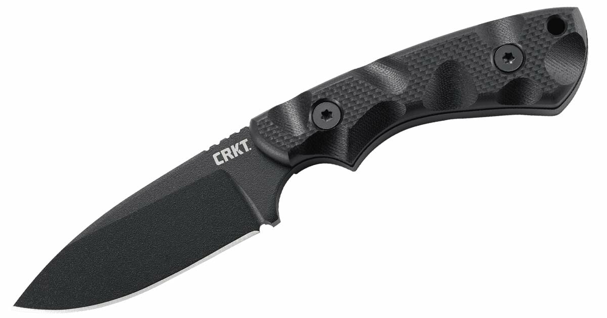 The CRKT fixed blade knife with G10 handle scales on a white background. 