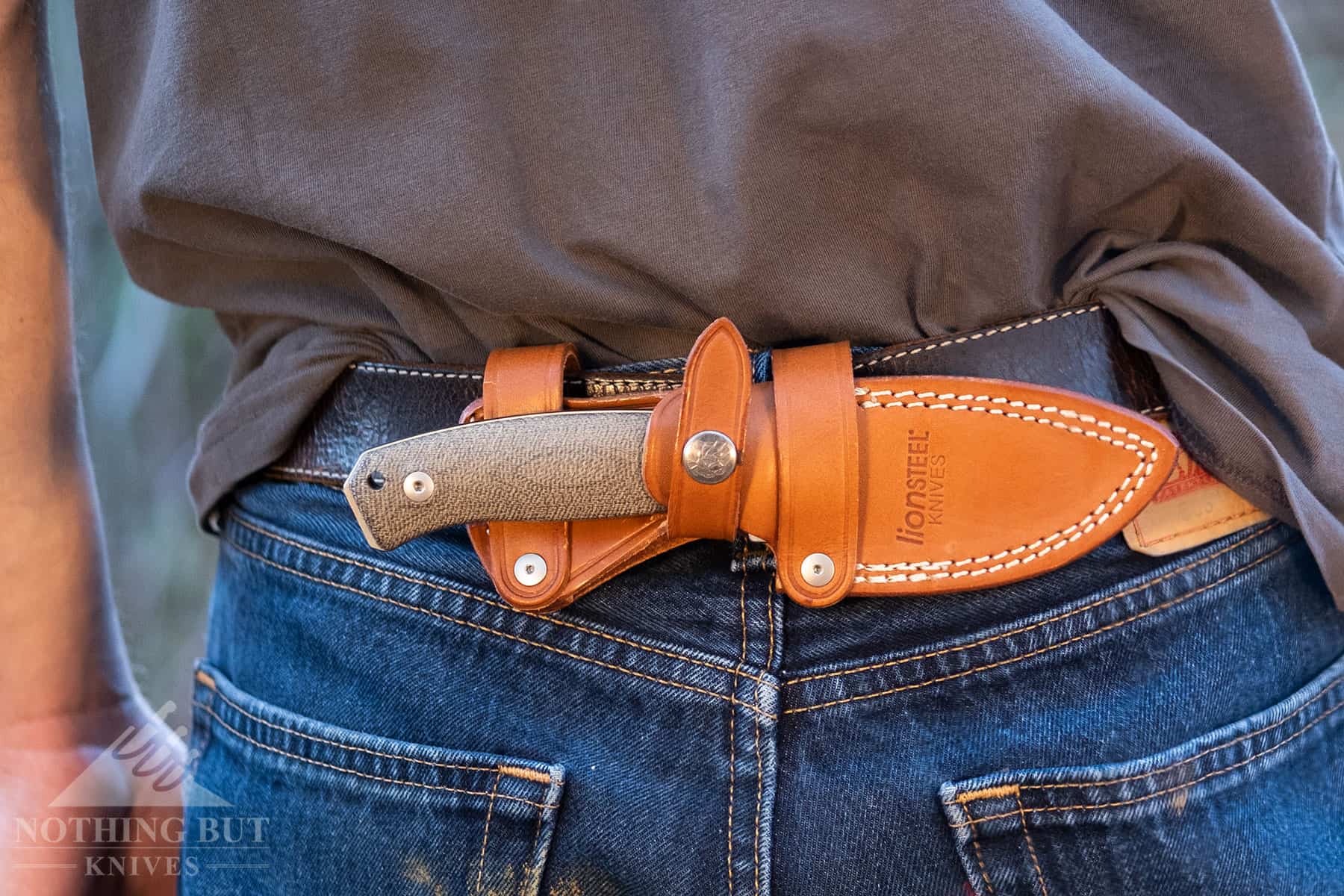 The LionSteel M2M is an excellent hunting and survival knife, but the sheath can only be worn in the left handed position when configured for scout carry.