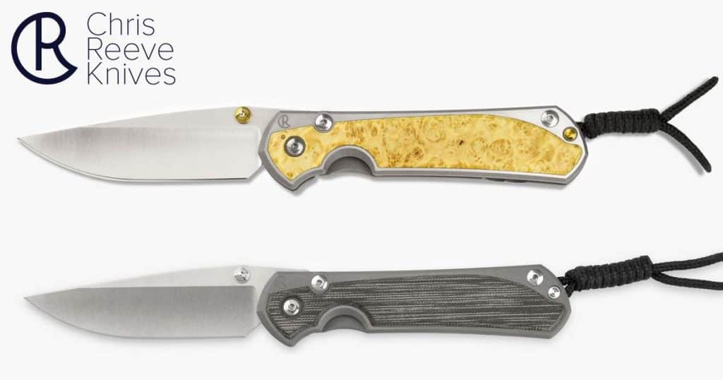 Two Chris Reeves folding knives with lanyards. 