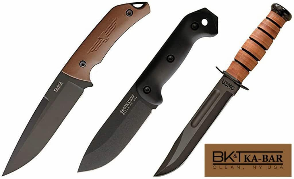Three different Ka-Bar Becker are made in the USA on a white background.