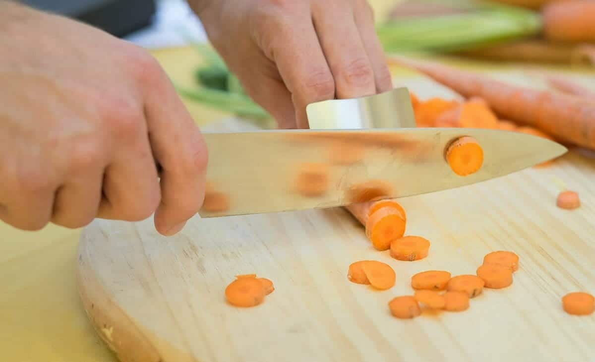 The Kaizen chef knife set includes a handy finger guard