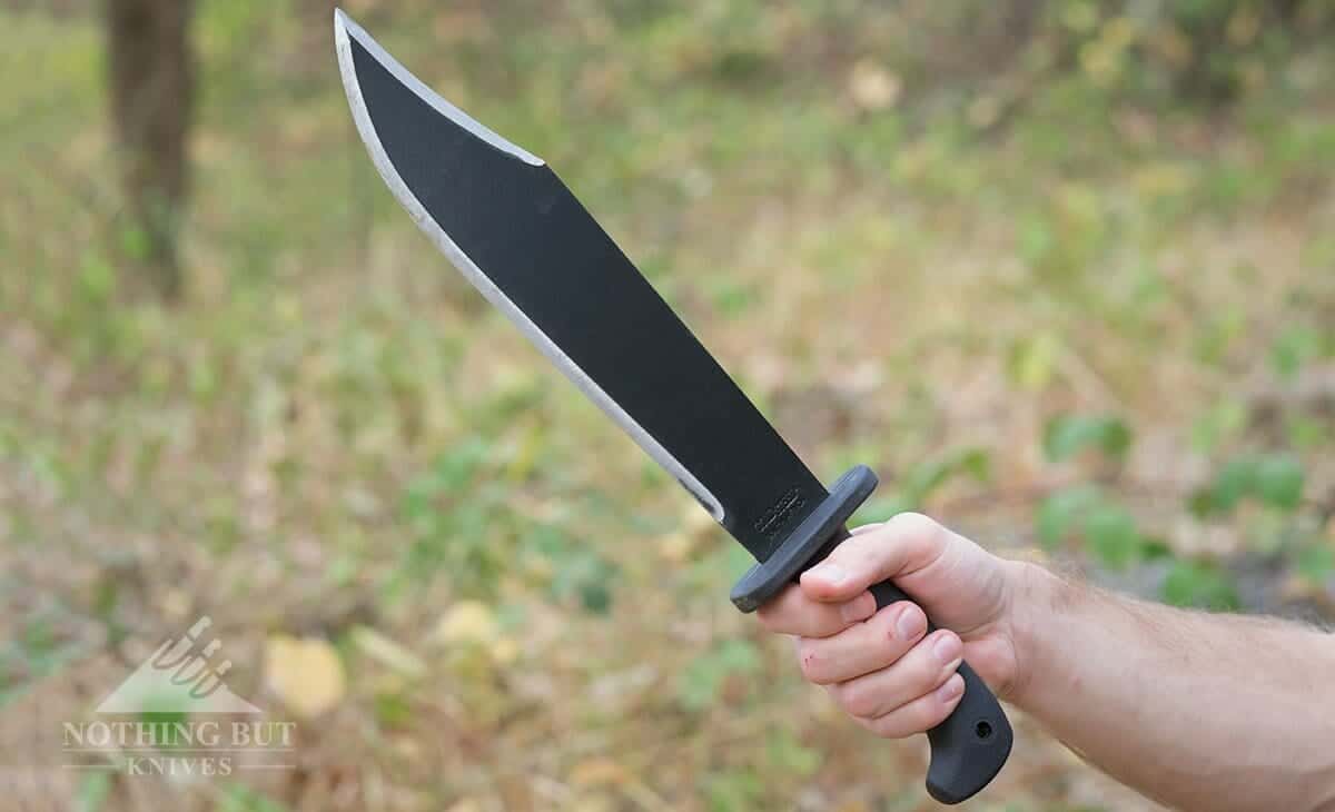 The Cold Steel Bowie Machete has a good handle for chopping but not much else.