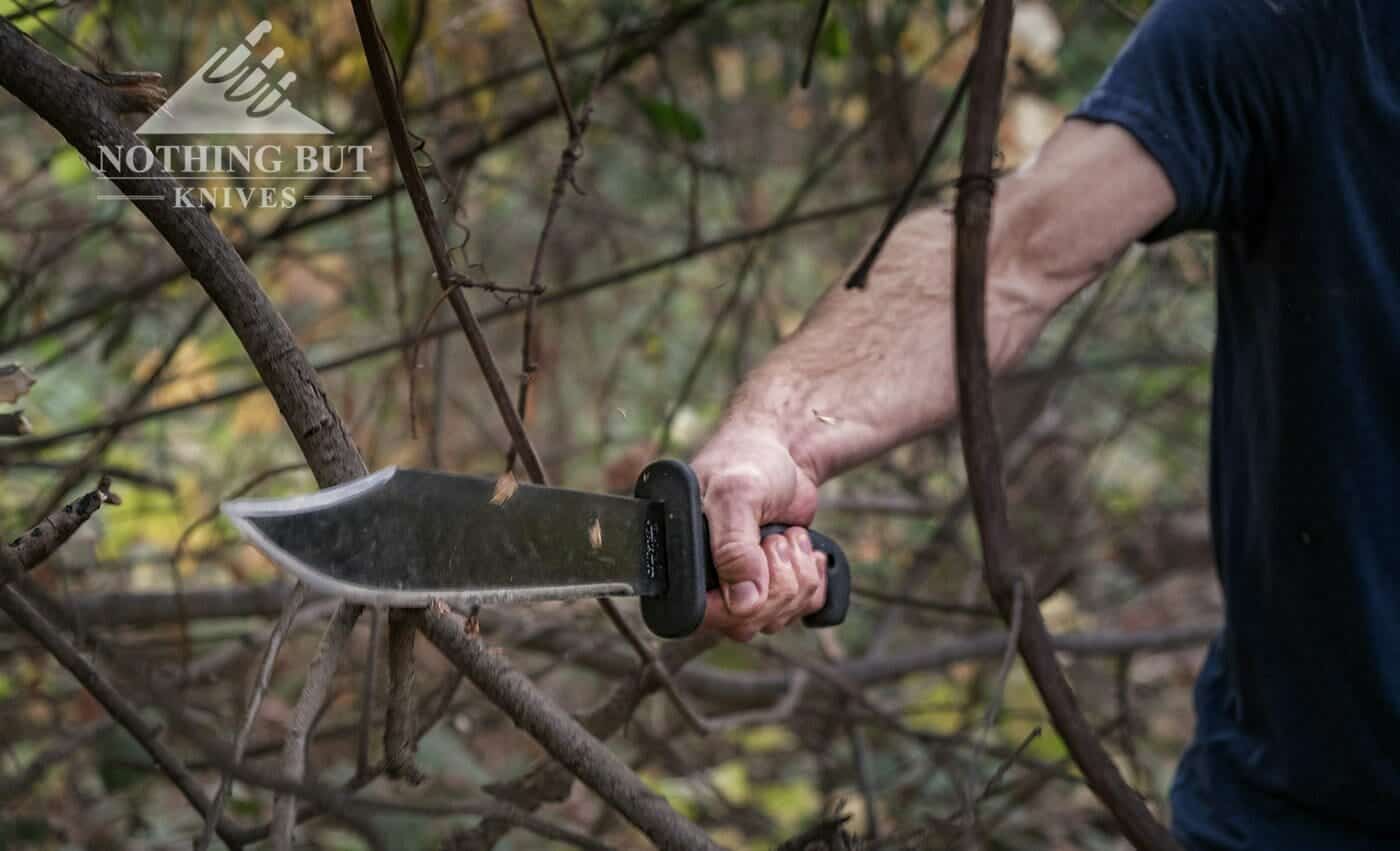 For this Cold Steel Black Bear Bowie Machete Review we we chapped a trail through the woods.