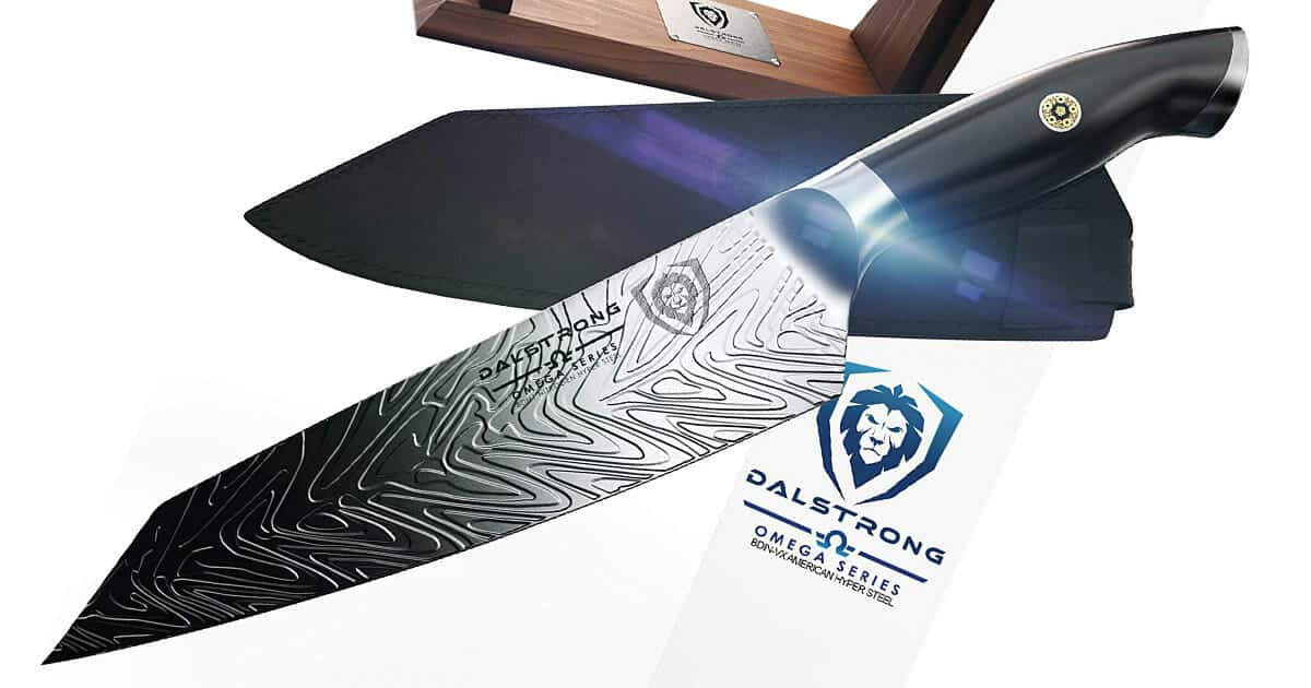The Dalstrong Omega series is a Damascus type kitchen knife.