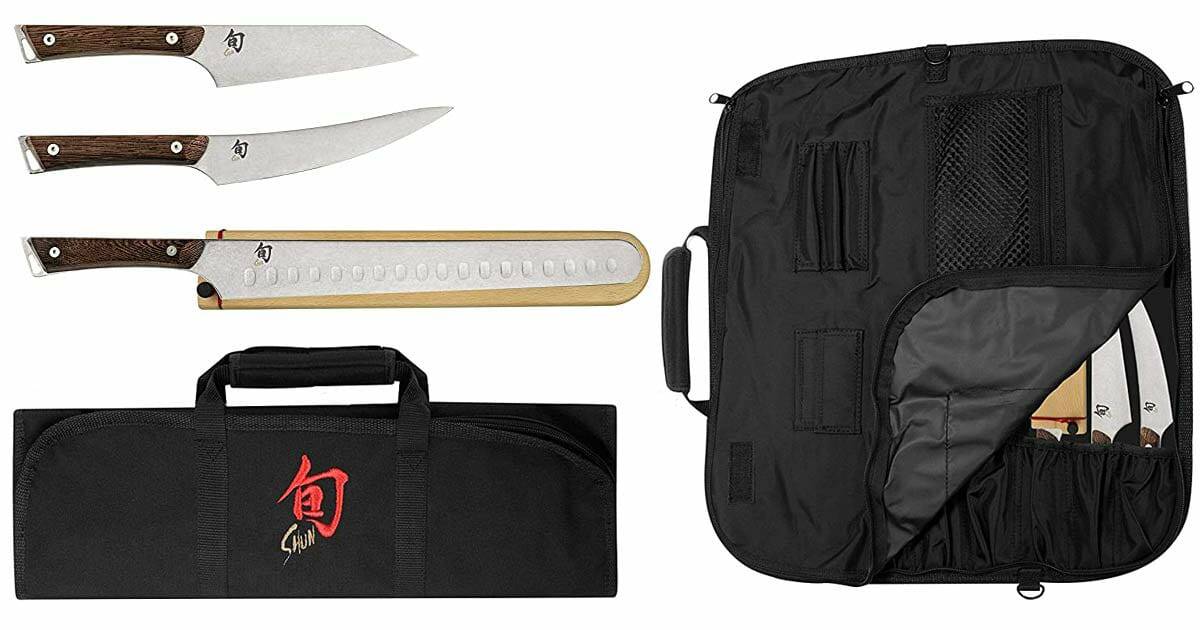 Shun Kanso Barbecue Set with it's black carry case. 