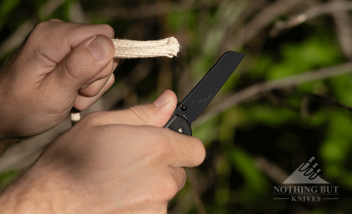 The sharp blade on the Camillus 6.5 pocketknife cuts rope with ease. 