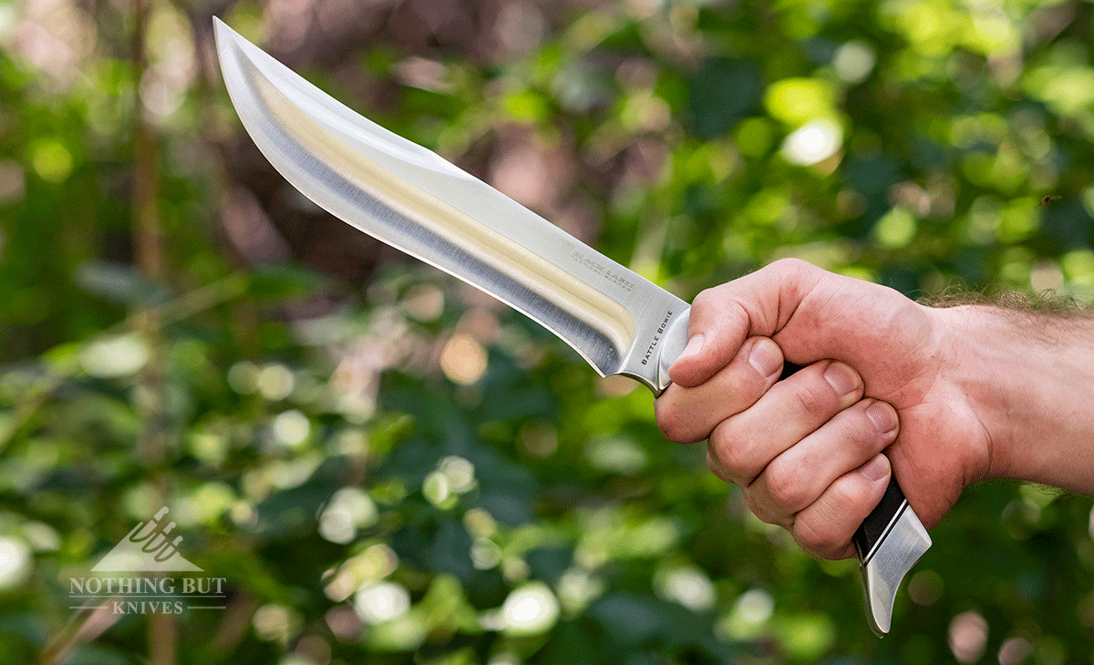 The Battle Bowie handle is ergonomically shaped and fairly comfortable for those with small to medium sized hands.