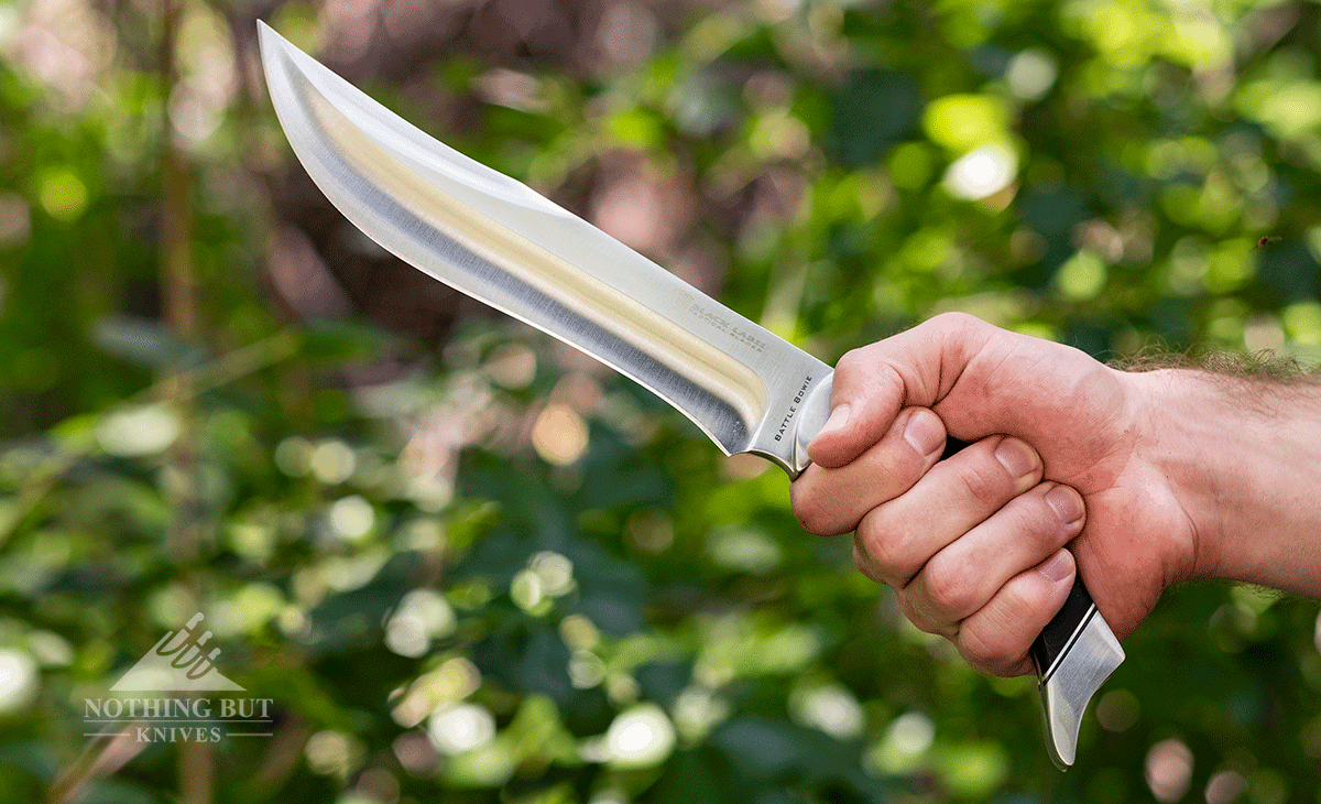 Browning Black Label Battle Bowie Knife Review - Image 5 The Battle Bowie handle is ergonomically shaped and fairly comfortable for those with small to medium sized hands.