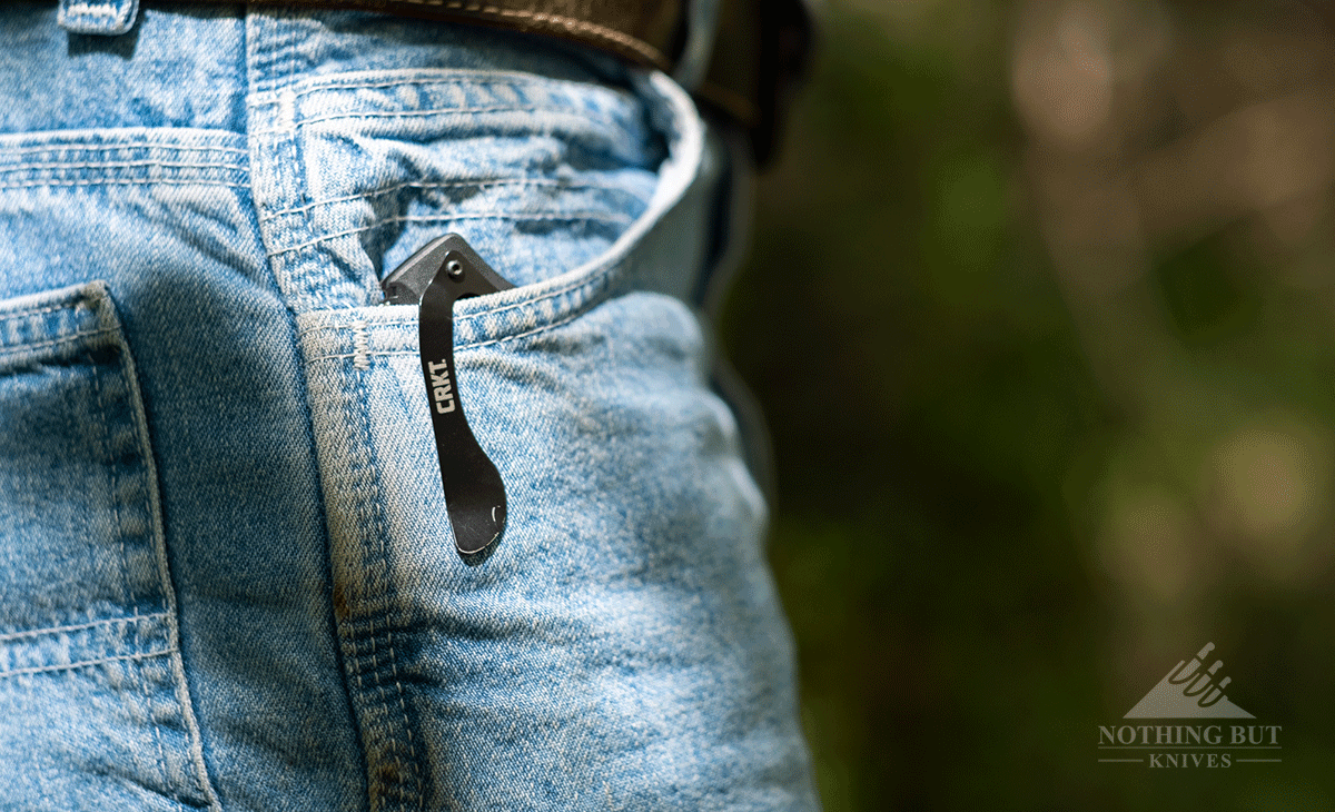 The CRKT Shenanigan Z sits low in the pocket, but the clip design leaves something to be desired.