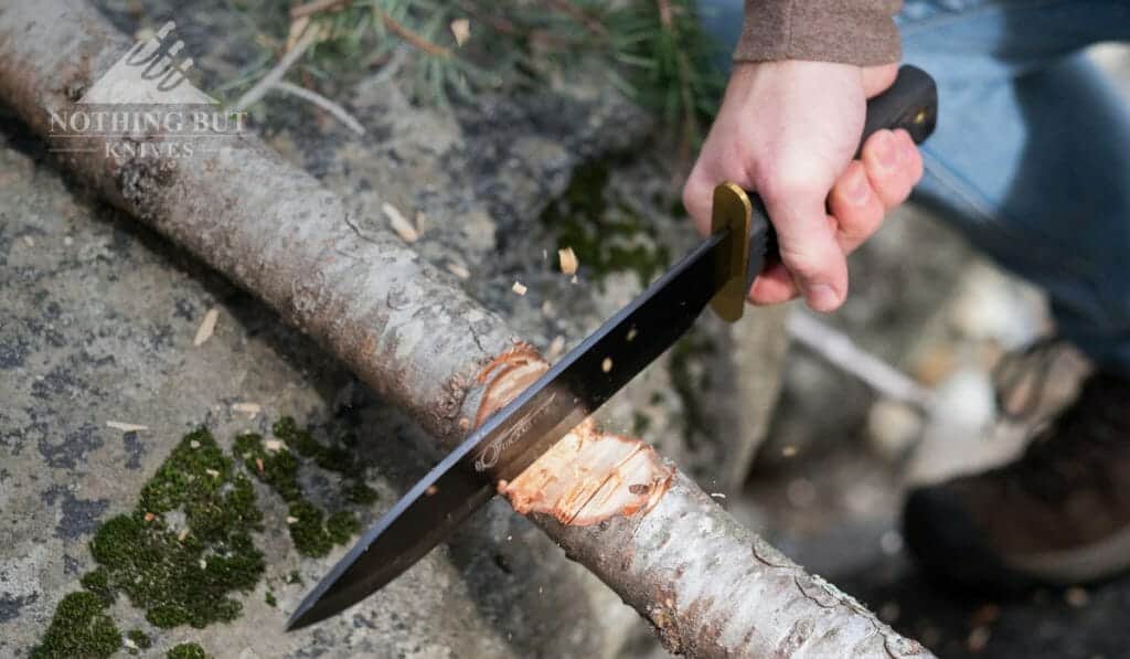 Frost Cutlery Quicksilver Bowie Knife Review - Image 7 This Bowie knife chopped wood fairly easily.
