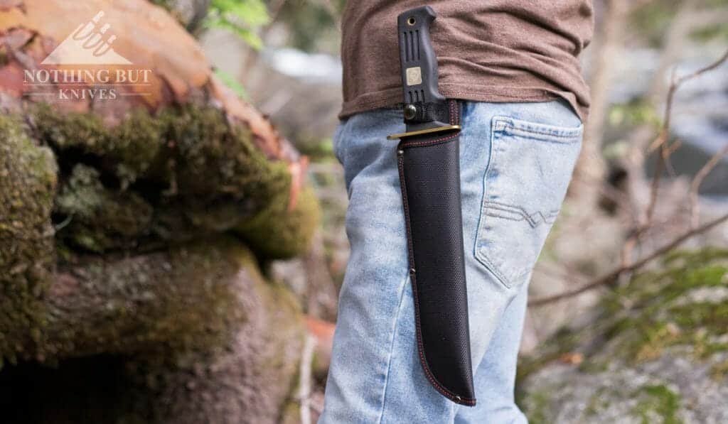 Frost Cutlery Quicksilver Bowie Knife Review - Image 4 The sheath is set up for left hand carry or crass draw.