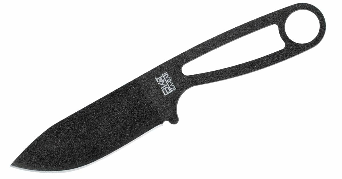The Ka-Bar Esee BK14 neck knife without it's sheath on a white background. 