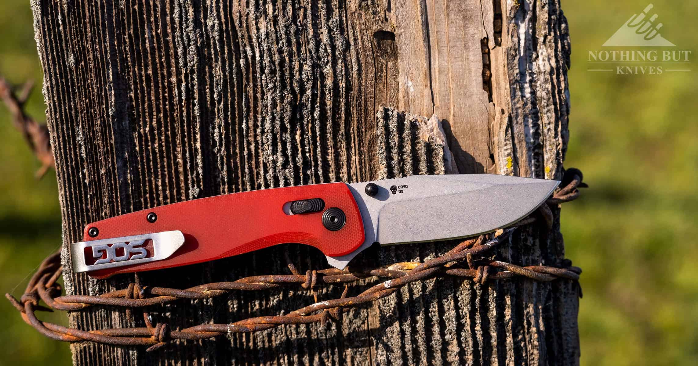 Best Hard Use Pocket Knives Under $50 And $100 - Image 32 The SOG Terminus XR is one of the best hard use kniives we have tested under $100. Shown here on a ranch fence post.