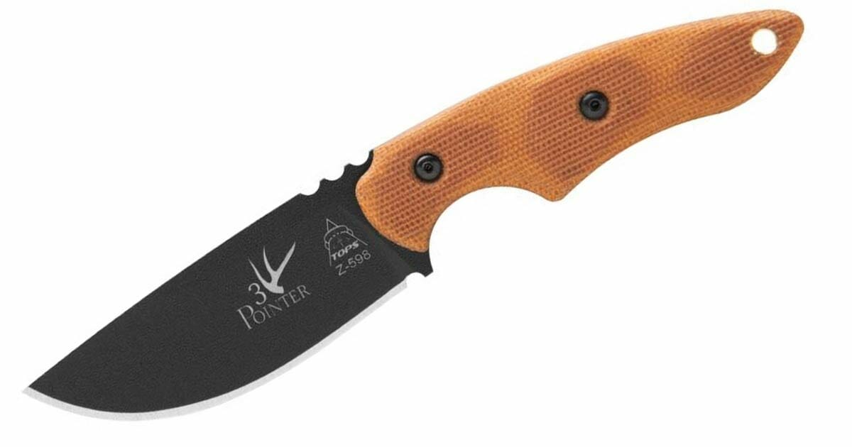 The TOPS 3-Pointer small survival knife without it's sheath. 