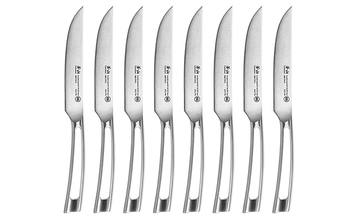 The unique handle of the Cangshan TN1 Steak Knives are a unique feature that makes them a nice addition to the dinner table. 