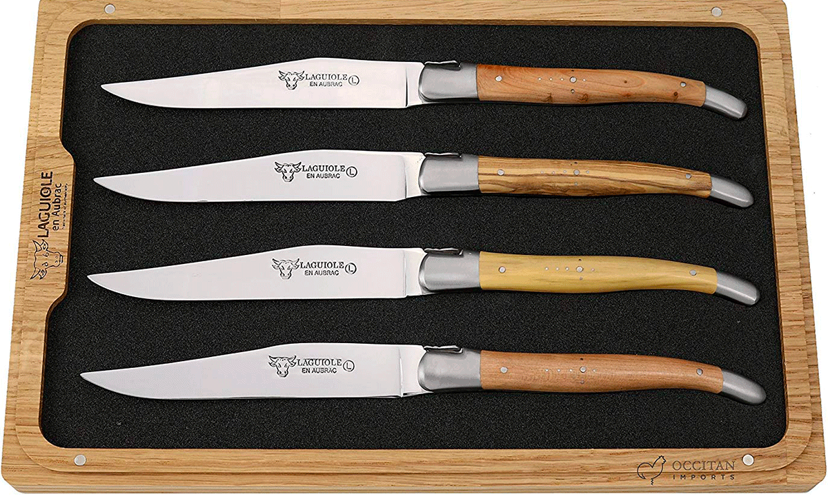 The Laguiole En Aubrac 4-Piece Set has a classic look and ships in a wooden box. 