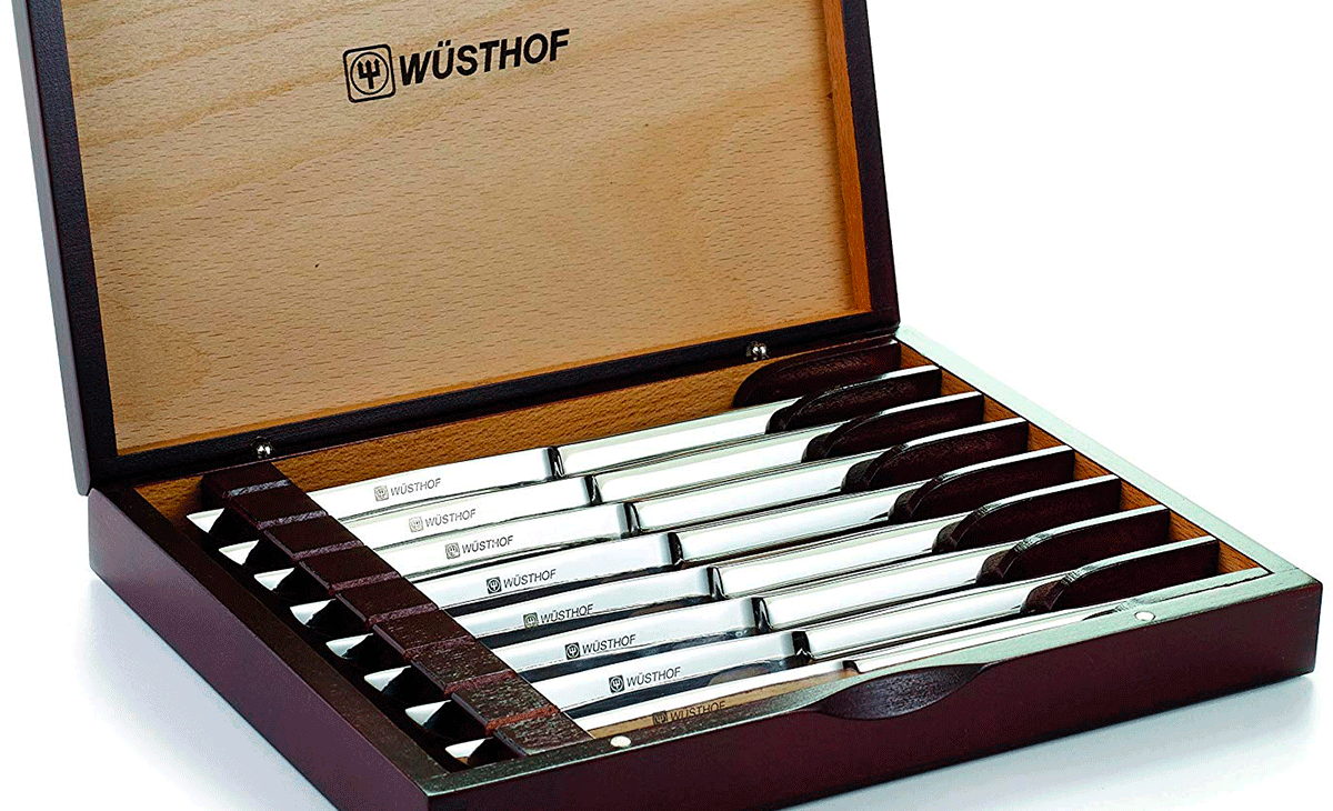 The box that ships with the Wusthof 9716 Classic Ikon 4 Piece Steak Knife Set looks amazing.