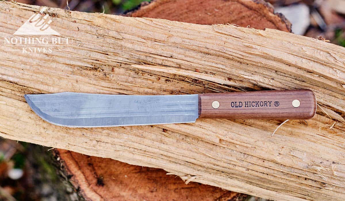 Old Hickory 705 Knife Set Review - Image 6 The butcher knife has a slightly finer edge on it, and that big curve helps for slicing and chopping quite a bit.