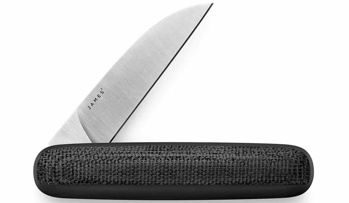 Fun Friction Folding Knives 3 Inches And Under - Image 7 The James Brand Pike friction folder pocket knife in the half open position on a white background.