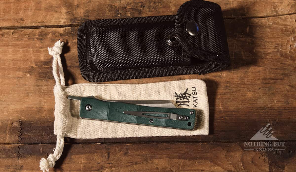 Katsu Bamboo Folding Knife Review - Image 5 Katsu did a great job with presentation and packaging of the Bamboo by including a pouch and sheath.