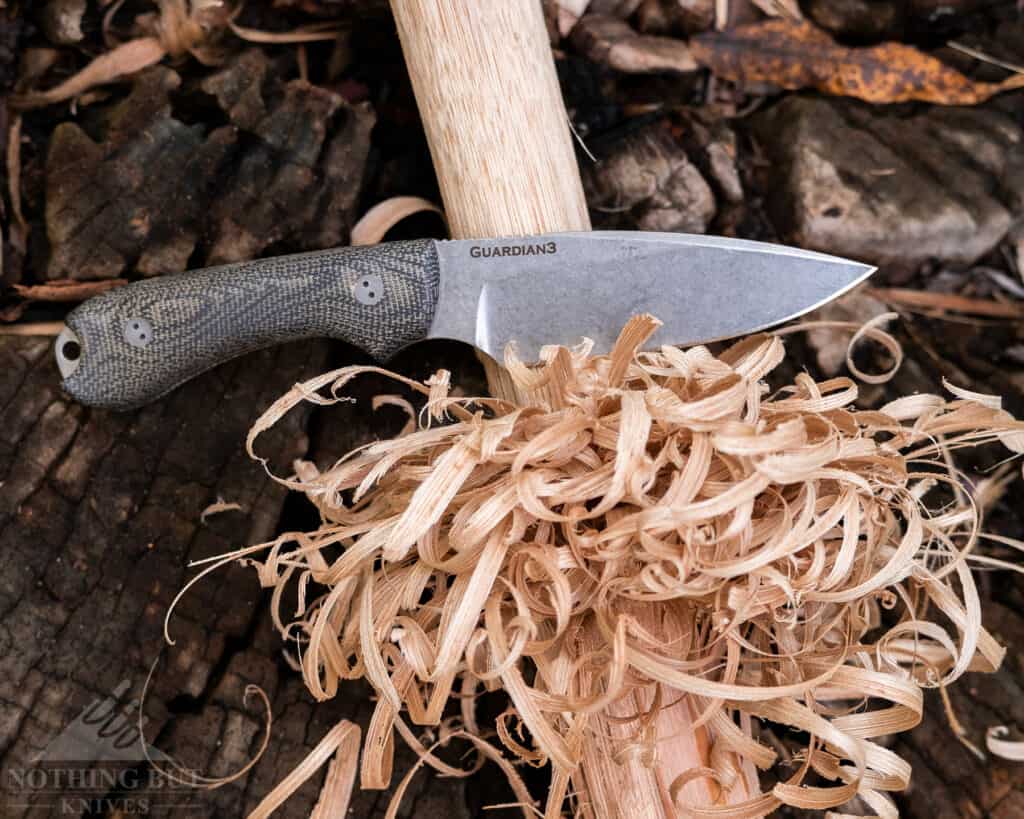 Bradford Guardian 3 Review 7 This image shows the feather sticking capability of the Bradford Guardian 3 fixed blade knife.