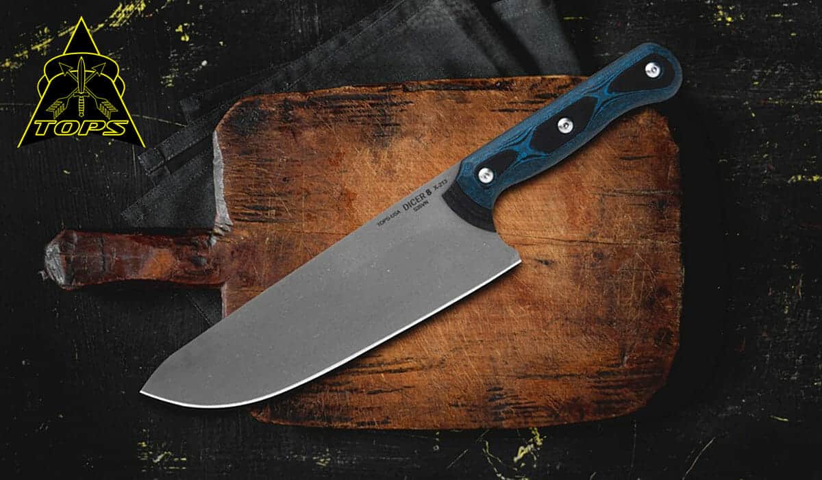 A Guide To Kitchen Cutlery By Outdoor Knife Companies - Image 20 The Dicer chef knife was designed by the TOPS Knives graphic’s manager, Jesus Arellano, in 2017.