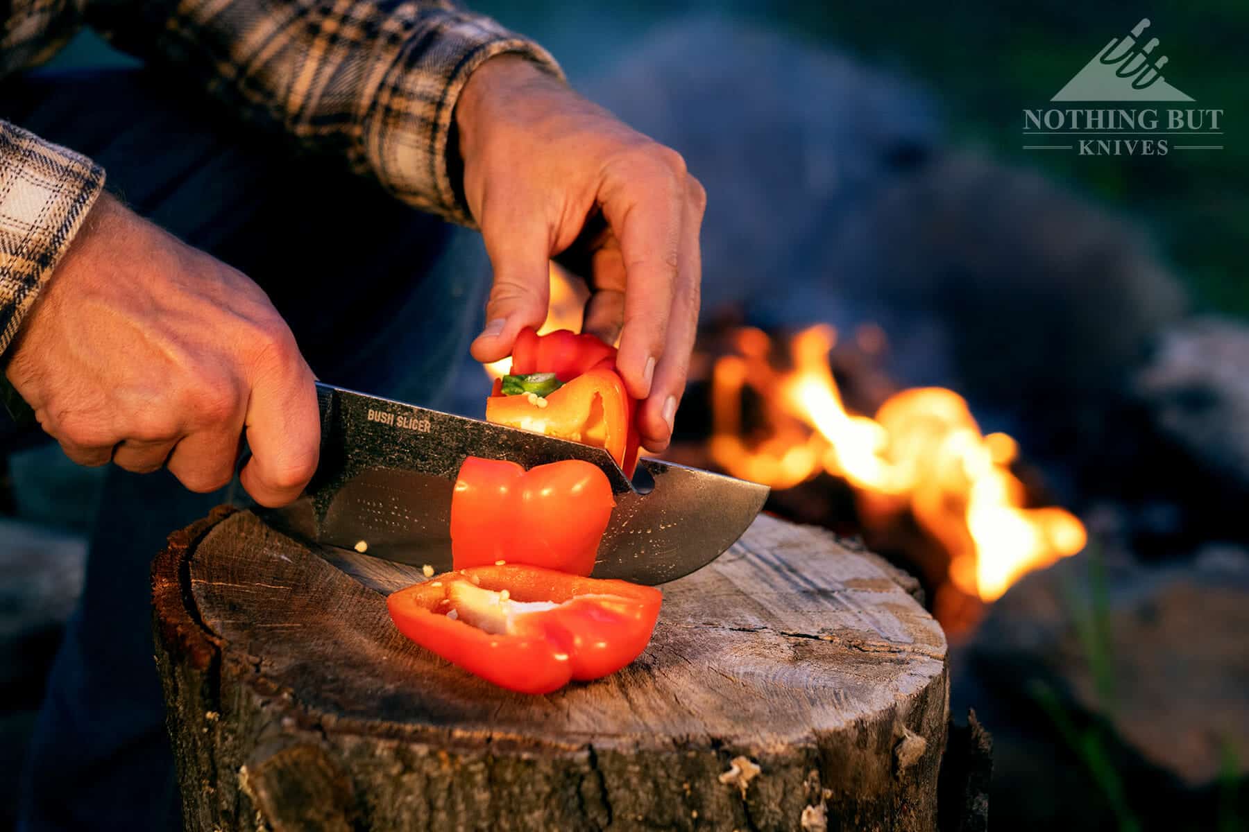 Camp fire food prep is where the Bush Slicer really shines.