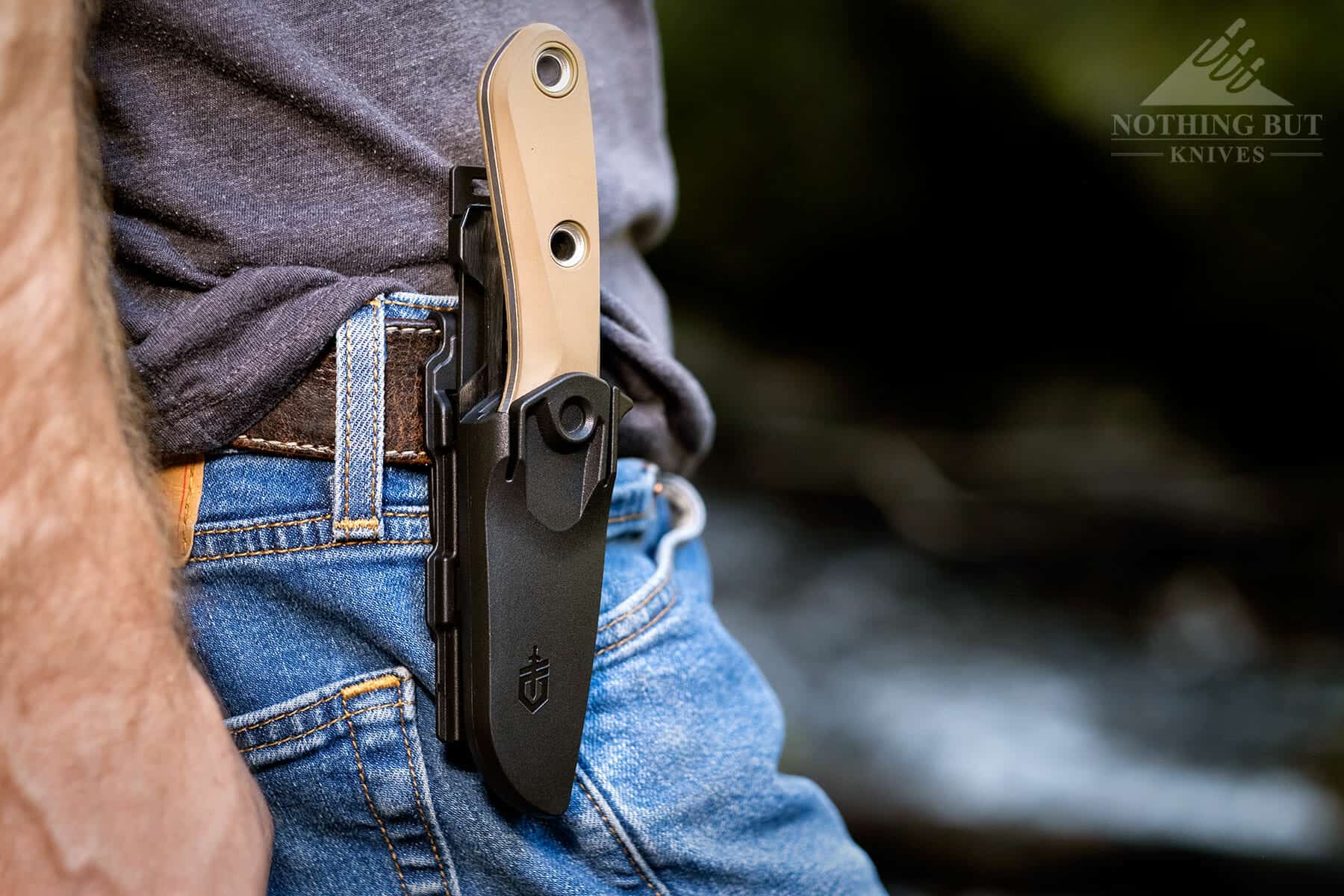 The sheath has a clever tab design that allows it to be carried in a variety of ways. 