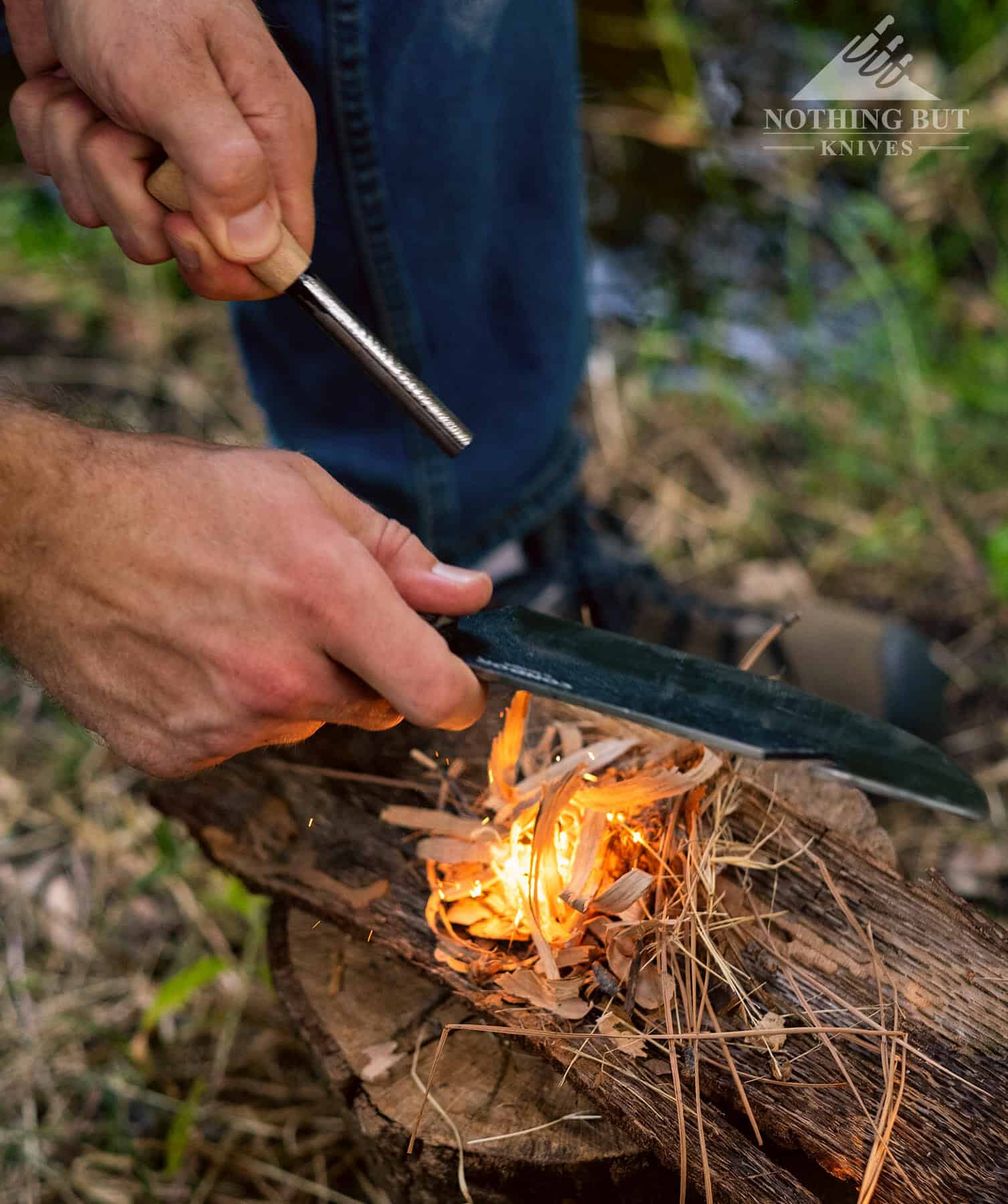 This knife can spark a ferro rod with the back of the blade. 