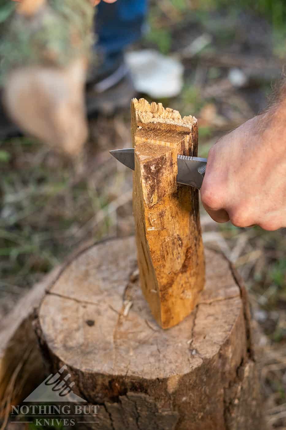 This is a good knife for batoning kindling, and some wood carving once you get it sharpened up.