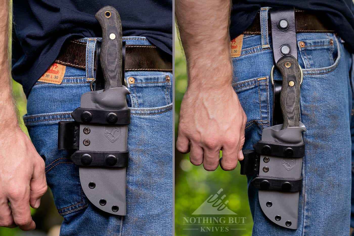 The Condor SBK can be carried vertically on the left or right side with or without the leather dangler belt loop making it one of the most versatile sheaths on the market. 