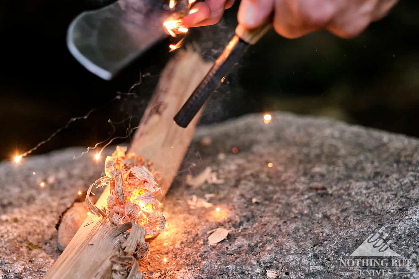 This knife started a fire with a featherstick and a ferro rod quite easily. 