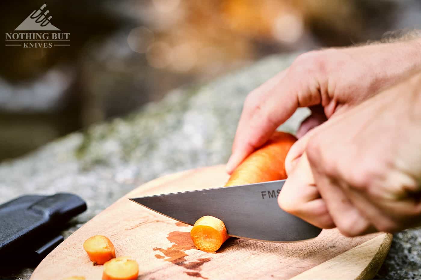 Tops Knives Frog Market Special Review - Image 6 Even though it is best as a boning or butcher knife the Tops Frog Market Special sliced the carrots in this image wasily.