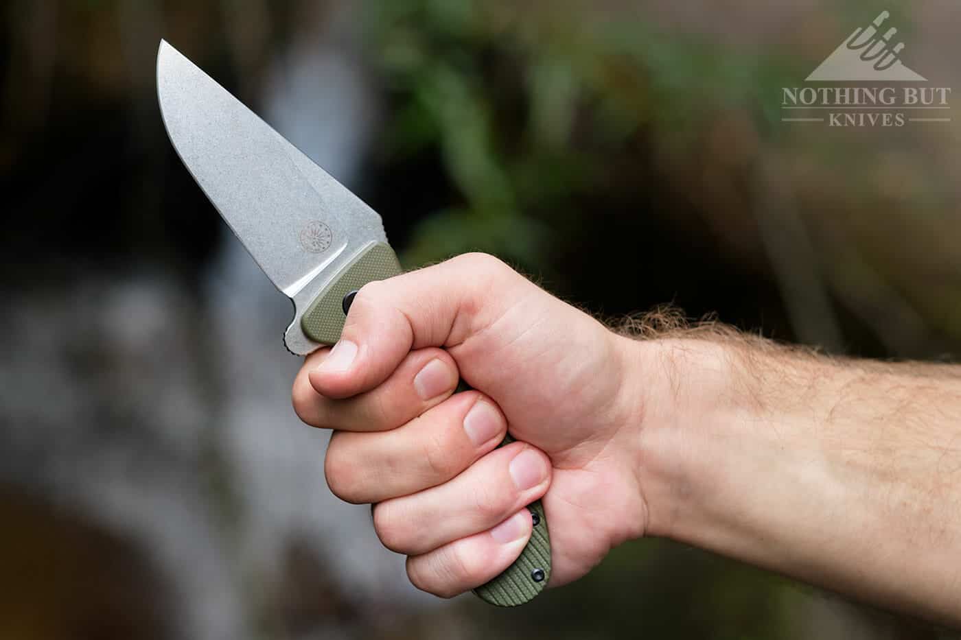 The handle of this folding knife is ergonomic and comfortable when performing hard use tasks. 