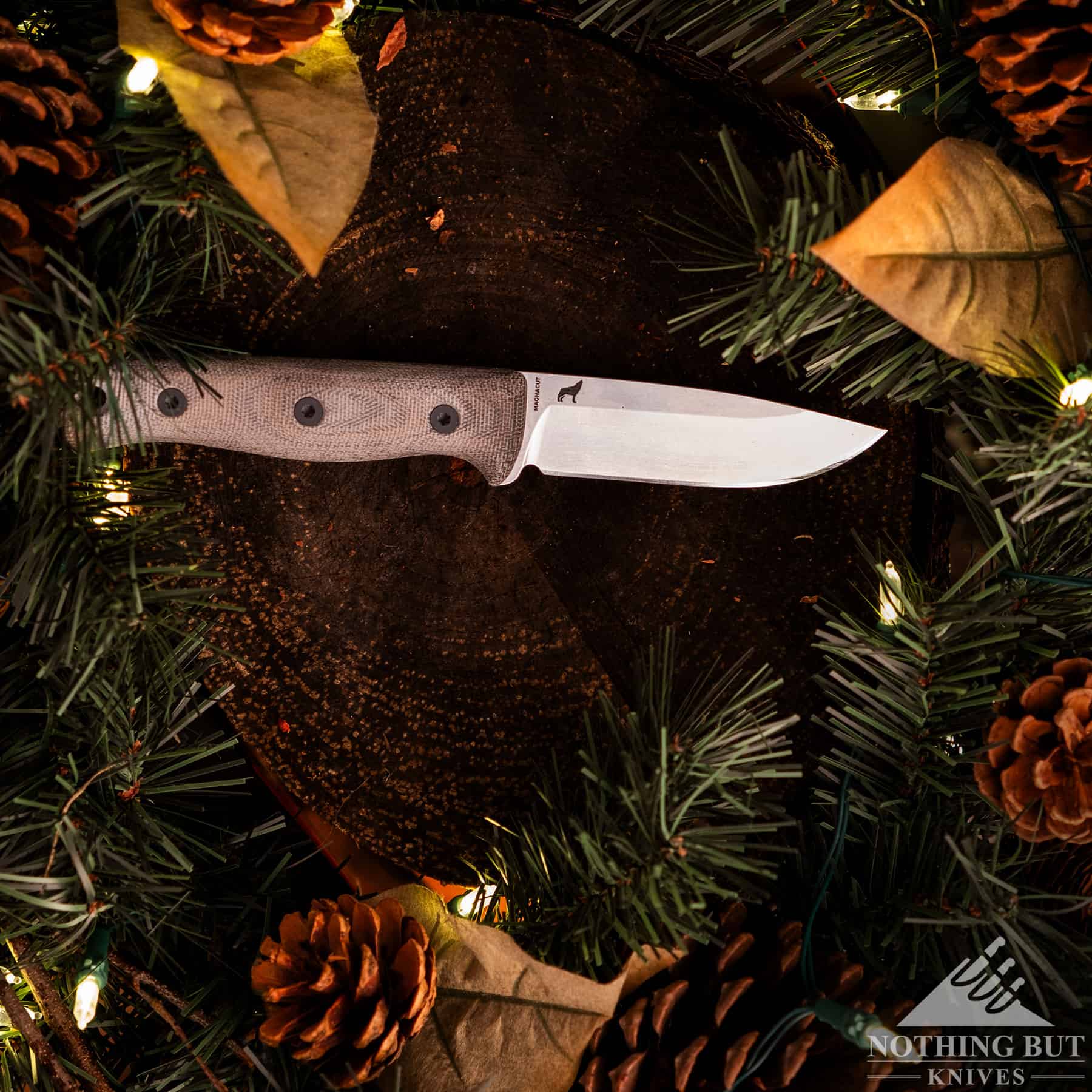 The Reiff F4 bushcraft knife decked out for the holidays. 