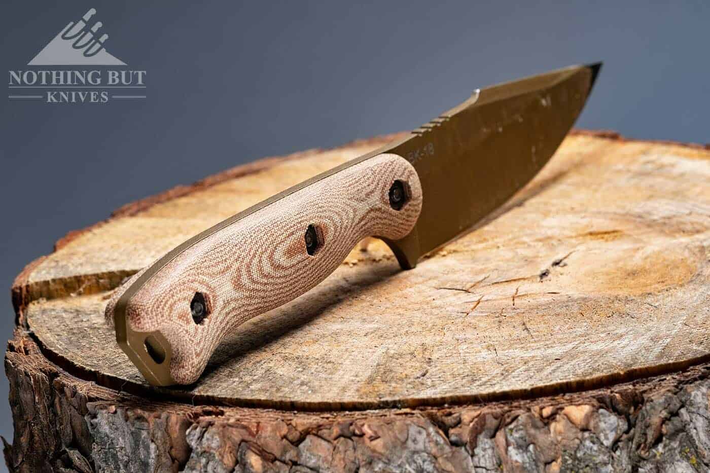 The Ka-Bar Becker BK-18 Harpoon knife with micarta handle scales. 