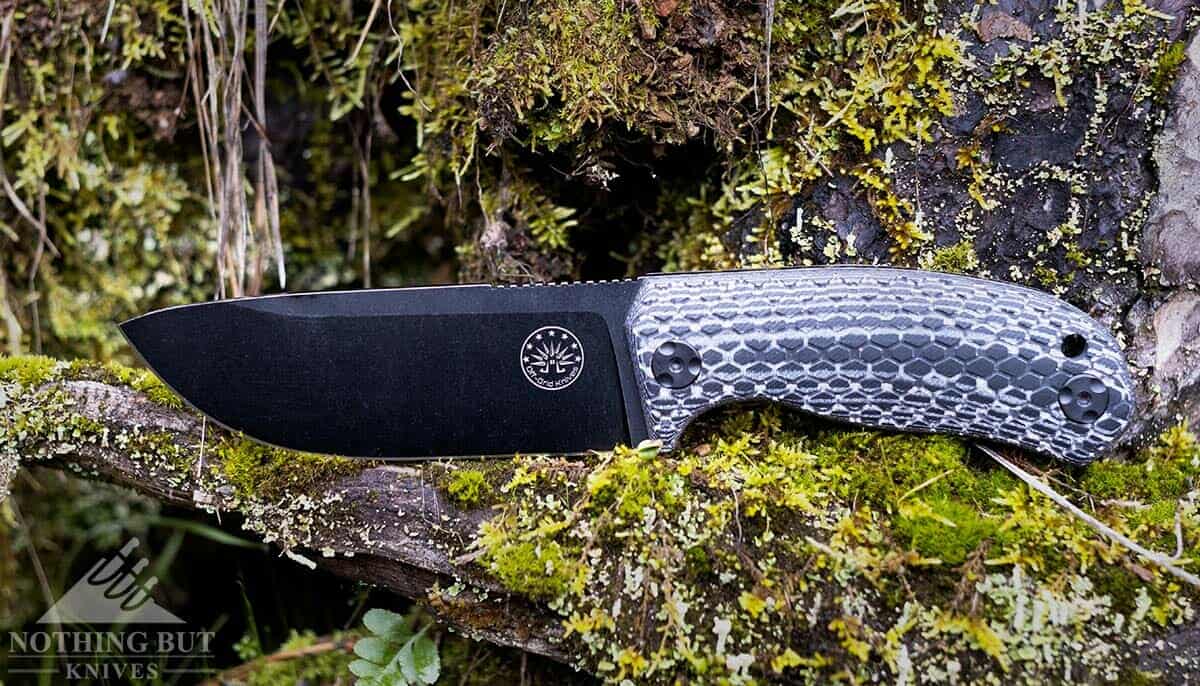 The Best D2 Steel Knives And What Makes Them Great 12 The Off-Grid Tracker-X bushcraft knife with a blackout D2 steel blade and Micarta handle scales.