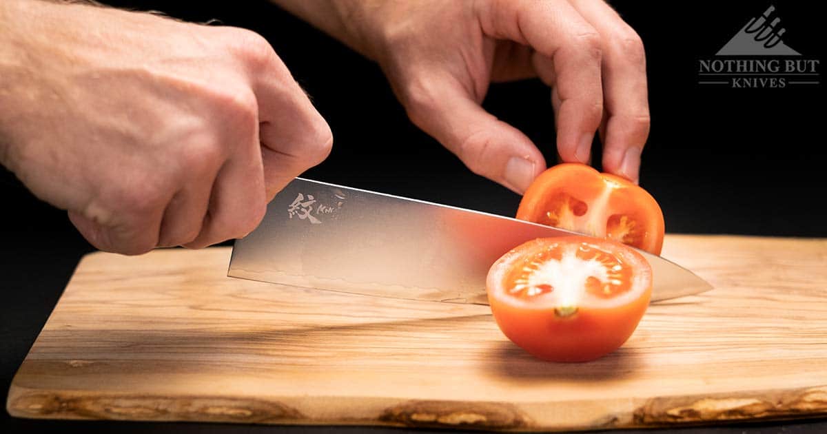 The Yaxell Mon chef knife is better for slicing than dicing. 