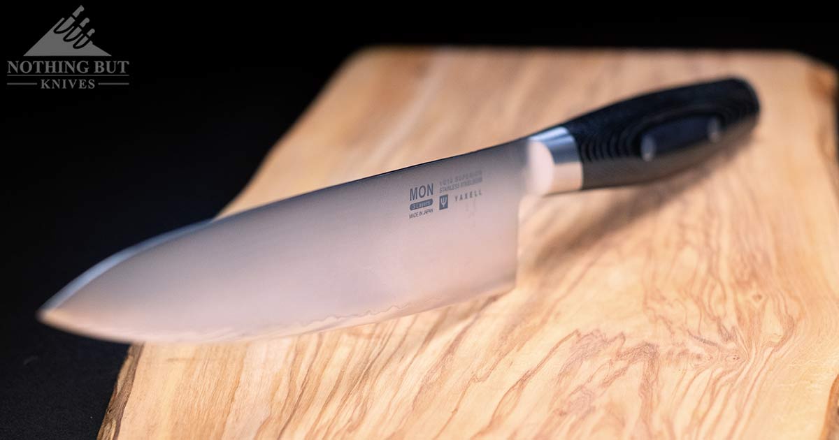 The Yaxell Mon chef knife has decent blade geometry. 